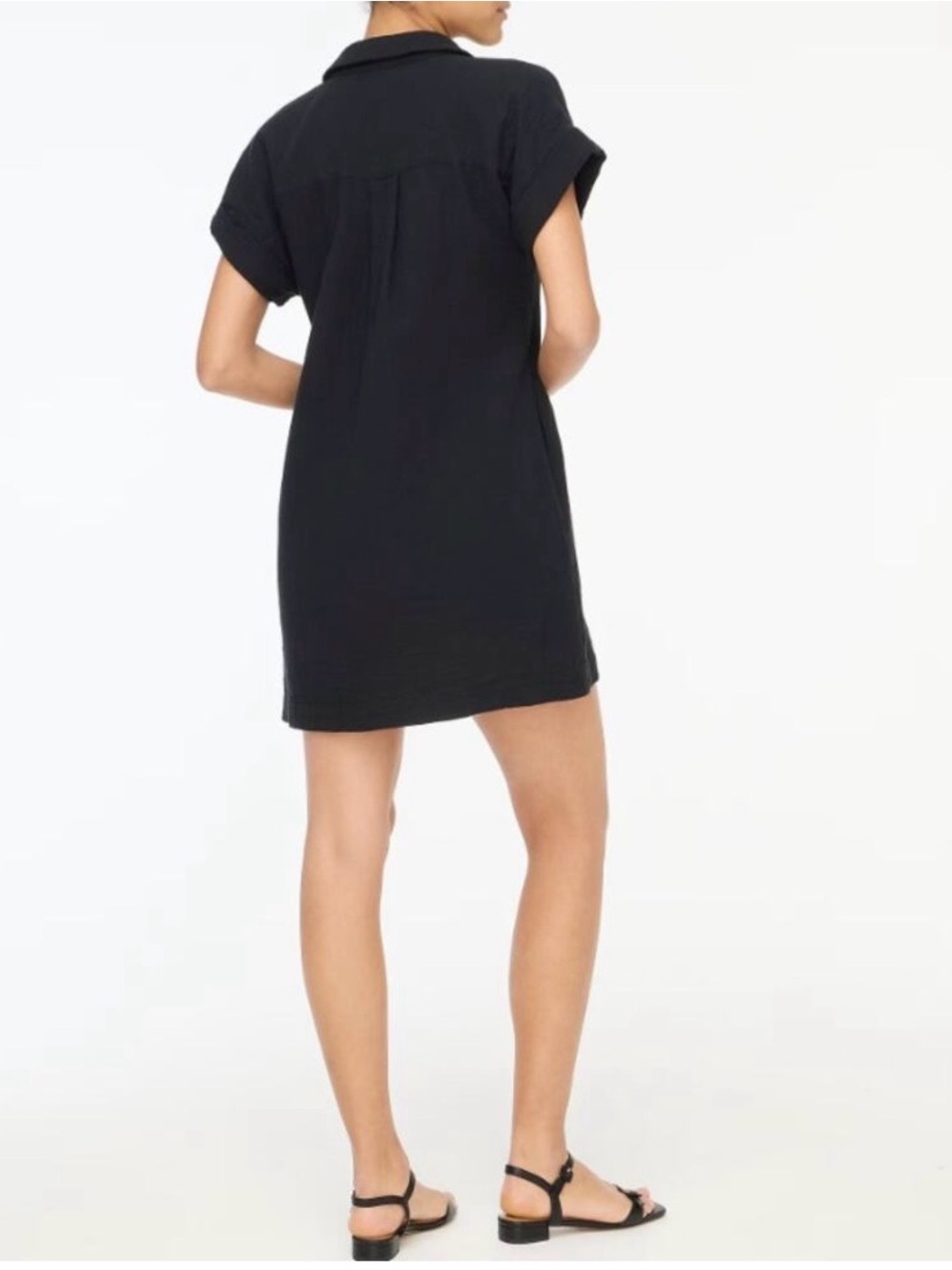 New J. Crew Factory Short-Sleeve Gauze Popover Dress Black Vacation Beach XL - Picture 4 of 16